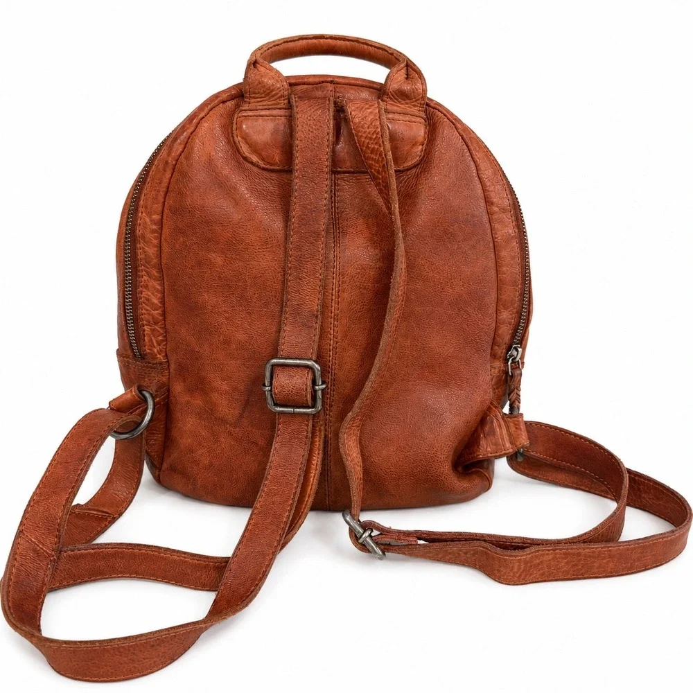 Vilenca Holland Tan Leather Woven Backpack Handbag Vintage Style Boho‎ Womens